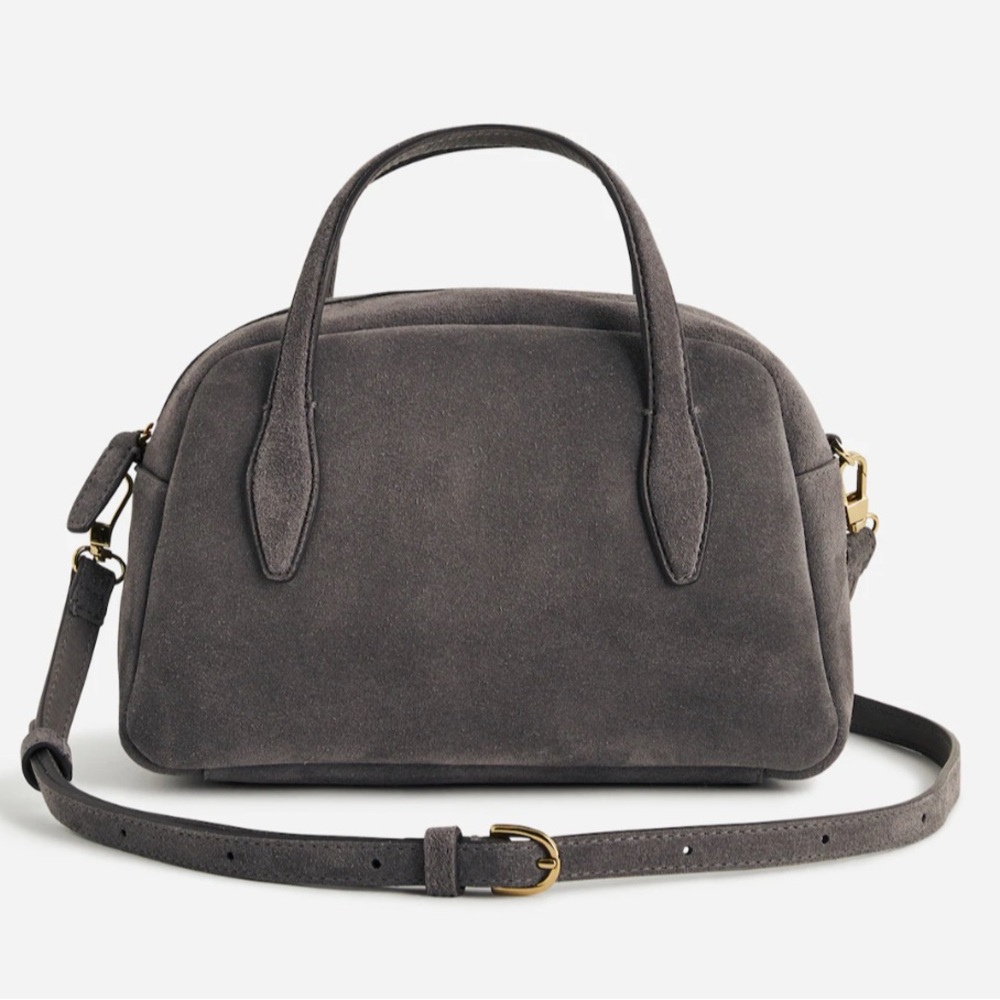 Madewell Suede Crossbody Top Handle Bag Gray With Hold Hardware and Dust Bag